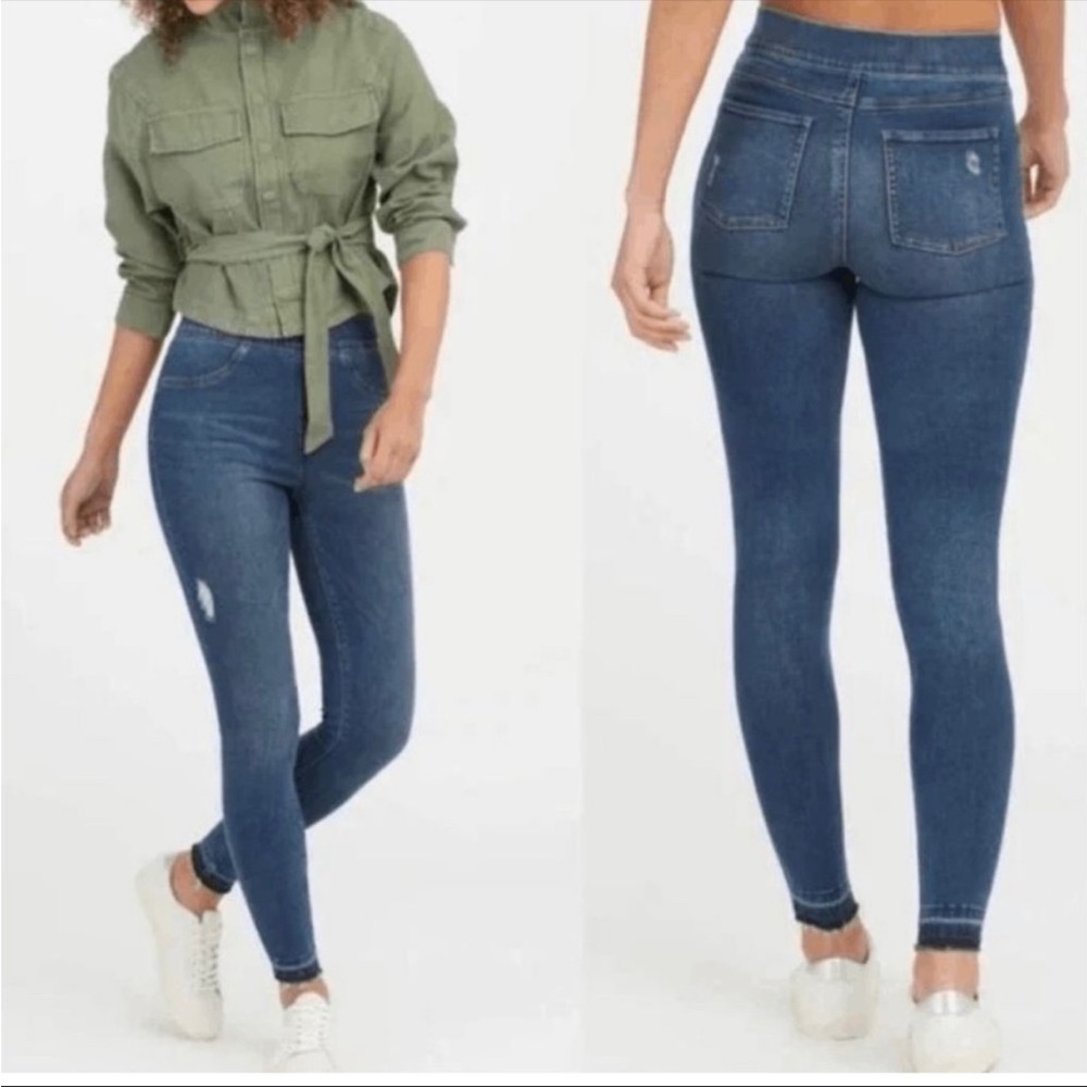 Spanx Distressed Ankle denim Skinny Jeans Pull On Medium Wash Size Medium